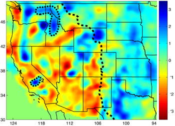 Anomalies below Western US
